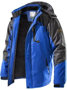 🆕 Trekek Men's Blue Fleece Lined Waterproof Hooded Outdoor Ski Jacket Coat